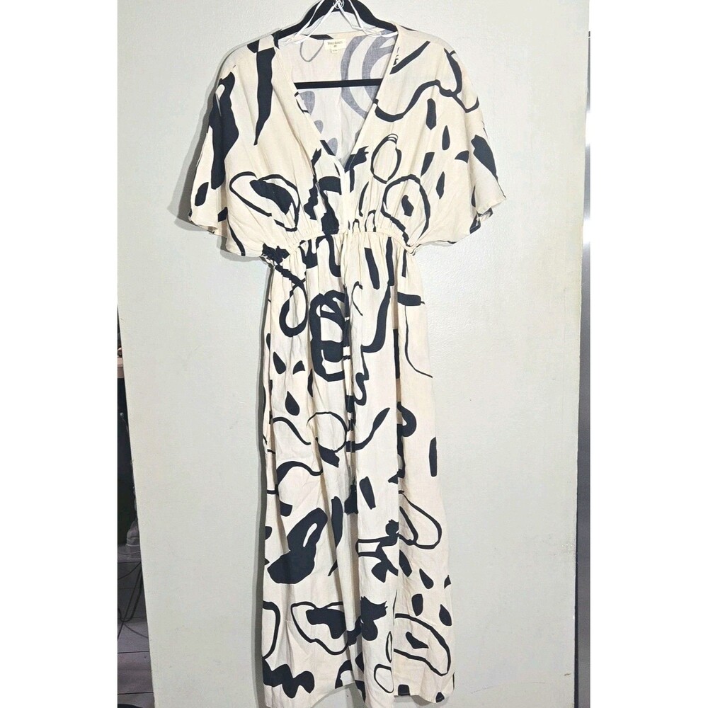 World Market White/Black Abstract V-Neck Tassel Tie Maxi Dress S/M